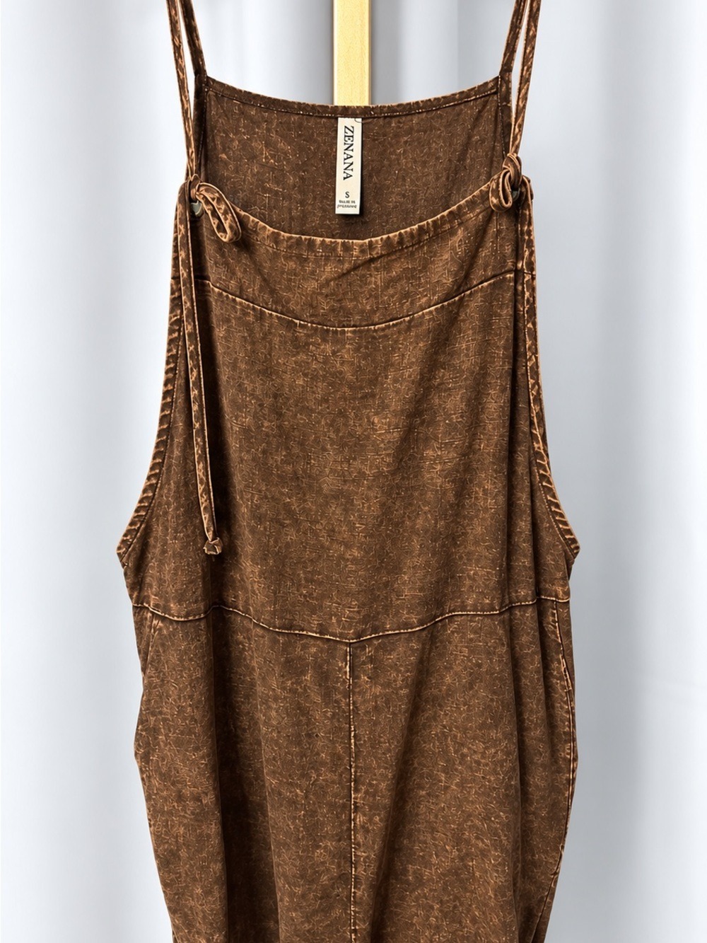 Zenana Outfitters Brown Washed Camisole with Adjustable Tie Straps